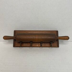 Wooden Rolling Pin. Wall Mount 4 Hooks. Key/Measuring spoon Holder. Small.Decor.